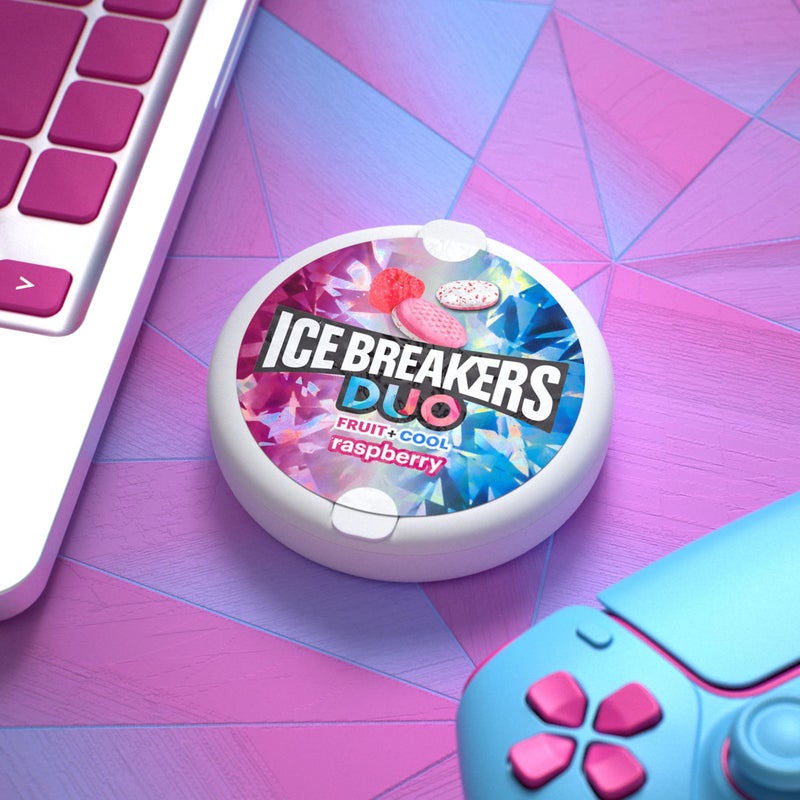 ICE BREAKERS Duo Fruit Plus Cool Raspberry Flavored Sugar Free Mints Pucks, 1.3 oz (8 Count) - Image 4